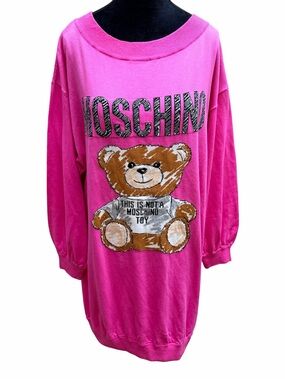 MOSCHINO Silk & Cotton Blend Hot Pink Teddy  Sweater Dress Tie back Size Large